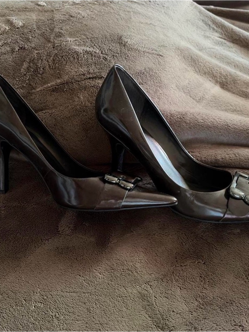 Nine West Black Pointed Toe Buckle Pumps - Picture 2 of 3